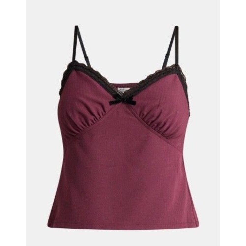 No Boundaries Women S Sweetheart tank Top Lace with Trim burgundy ruched busts
